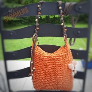Sun 'N' Sand orange woven crossbody bag